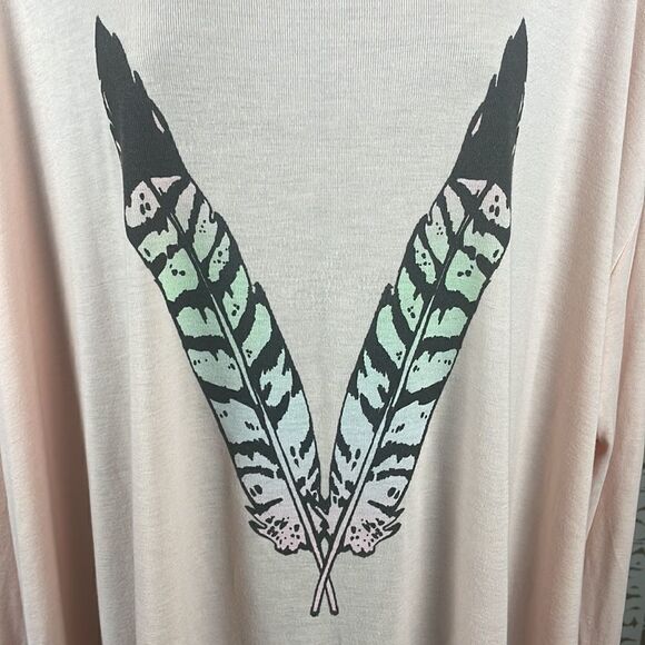 Wildfox Oversized Feather Print Boho Long Sleeve Shirt sz M - Picture 2 of 12